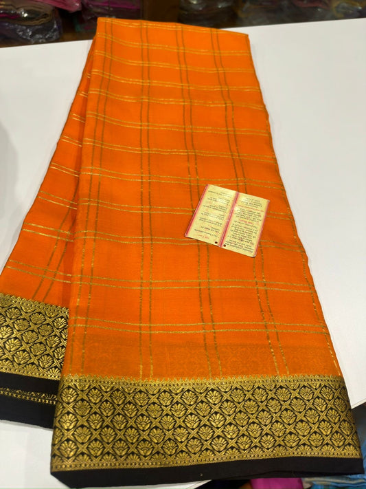 Mysore silk sarees with checks contrast pattern