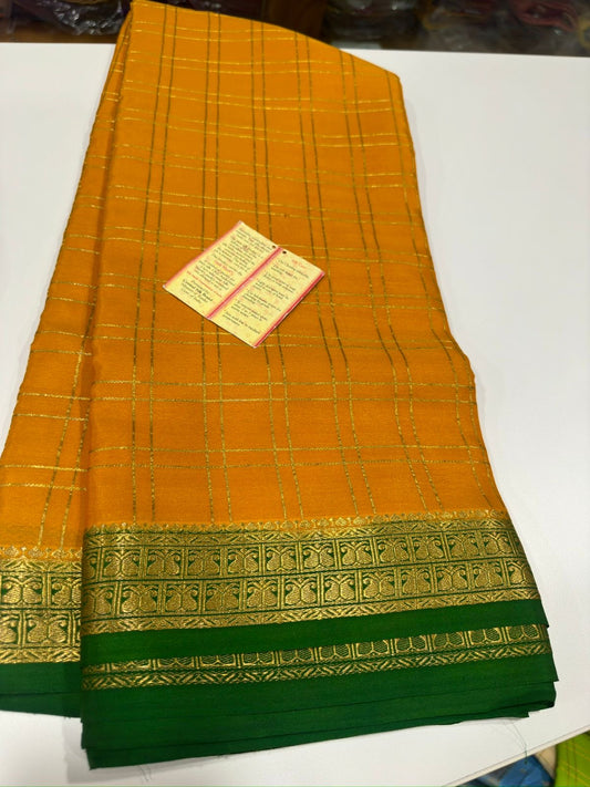 Mysore silk sarees with checks contrast pattern