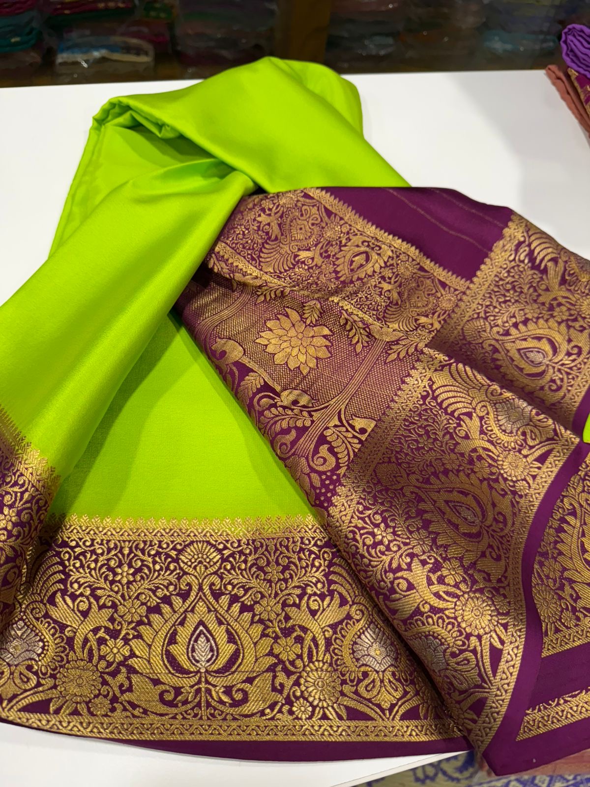 Contrast combination pattern mysore silk sarees with rich pallu