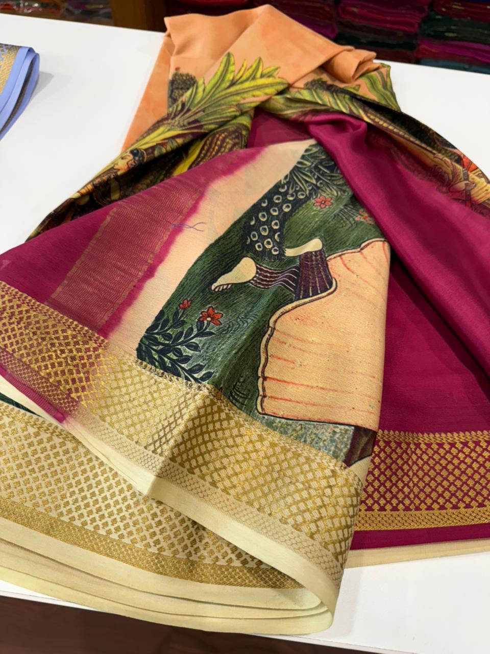 Printed Mysore silk sarees with heavy quality