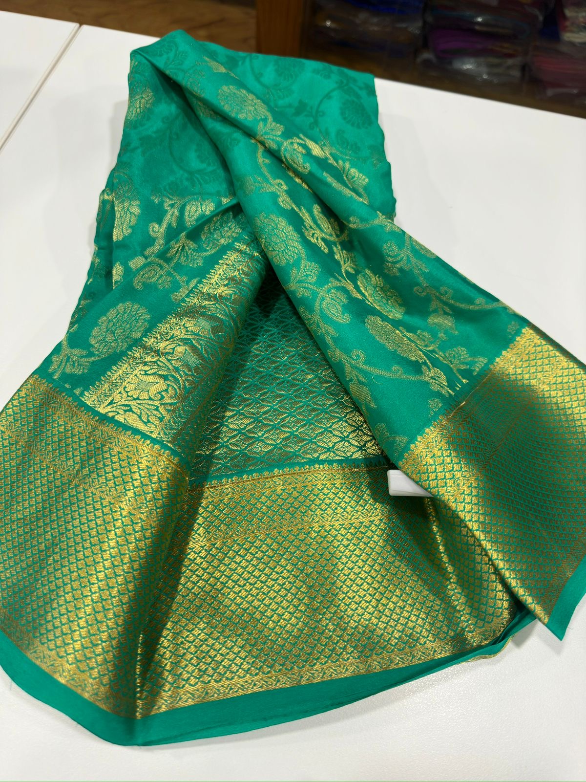 Beautiful Silk brocade fabric with zari weaving allover saree