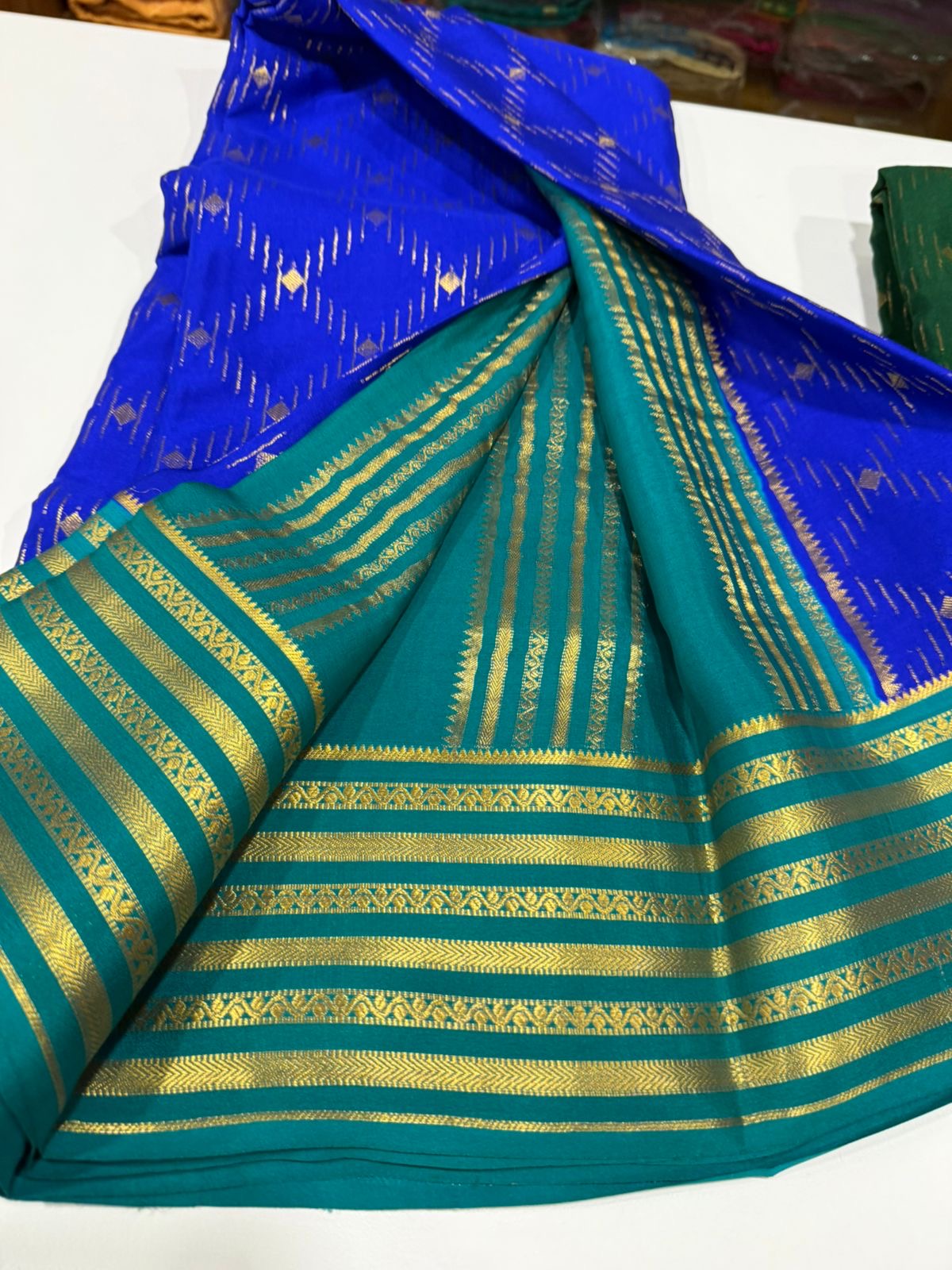 Contrast combination pattern mysore silk sarees with rich pallu