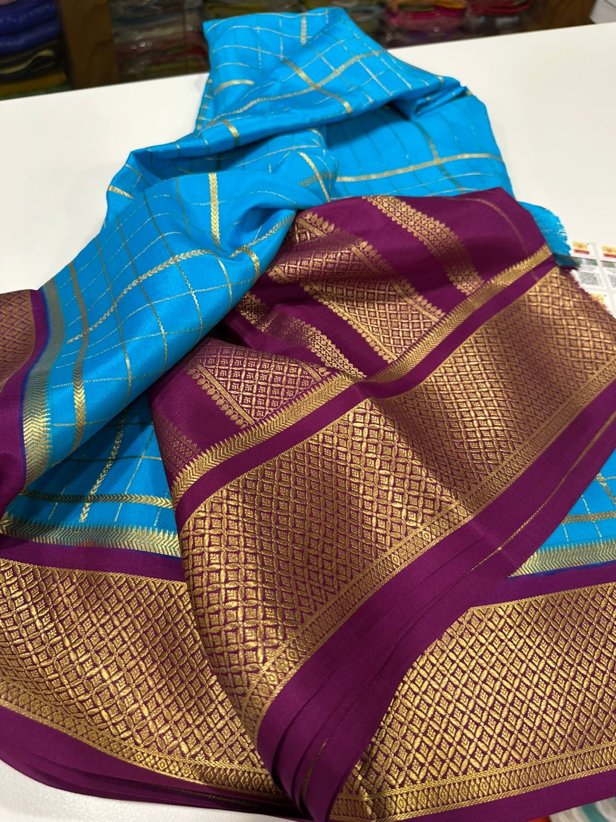 Checks pattern Mysore silk saree beautiful color