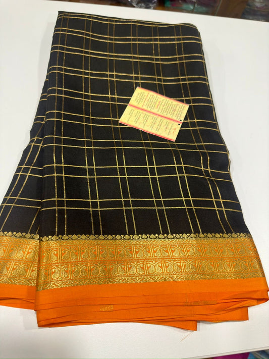 Mysore silk sarees with checks contrast pattern