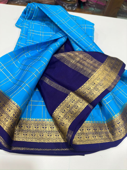 Mysore silk sarees with checks contrast pattern