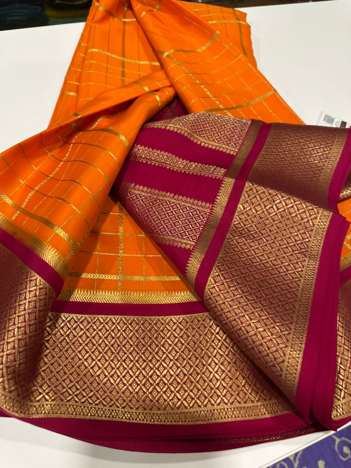 Checks pattern Mysore silk saree beautiful color