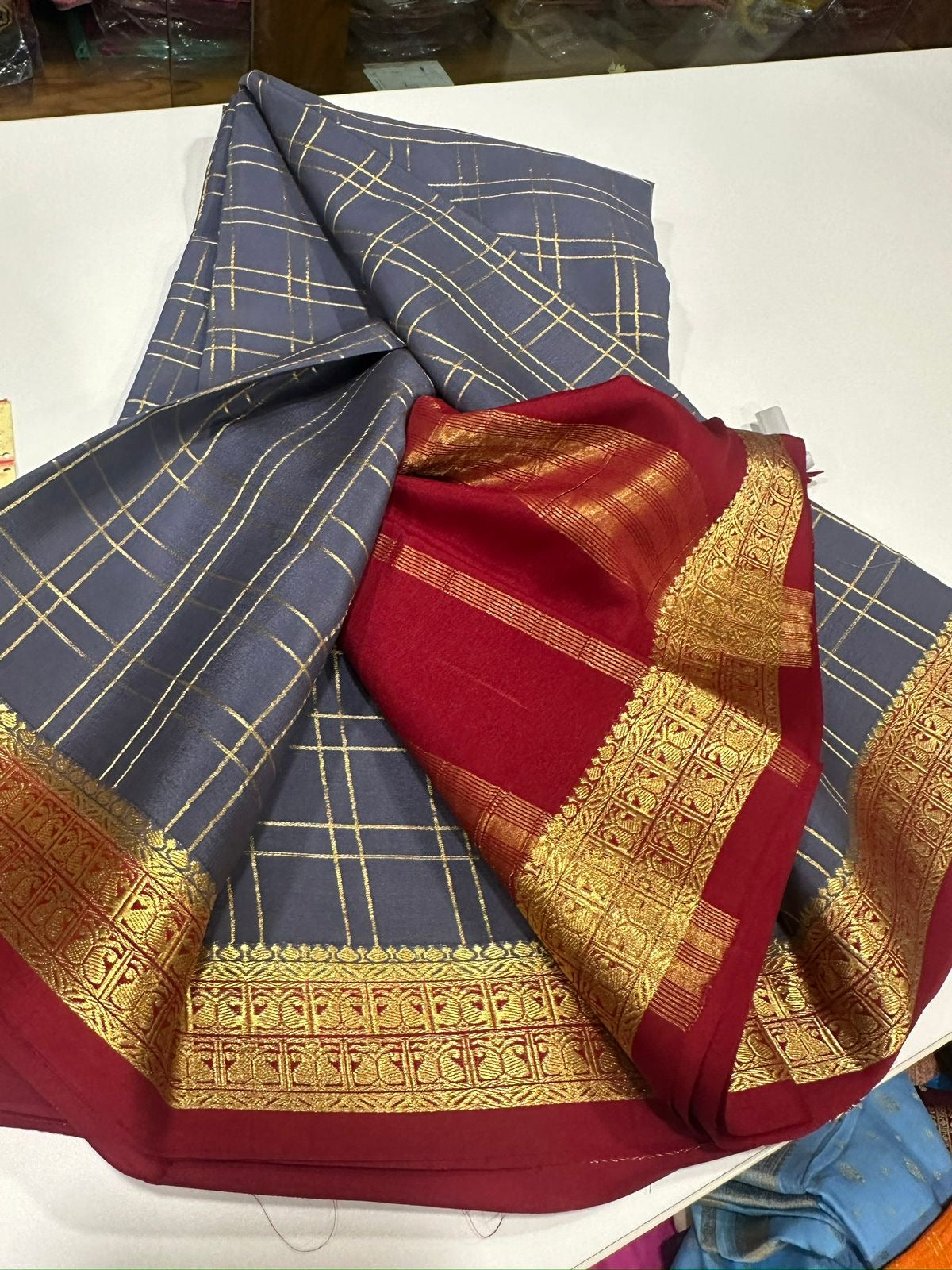 Mysore silk sarees with checks contrast pattern