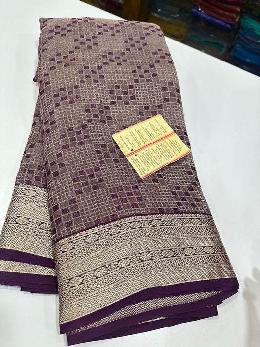 Pure Mysore Silk Sarees with Beautiful Silk brocade fabric with silver zari weaving allover saree with rich pallu n plain blouse with borders