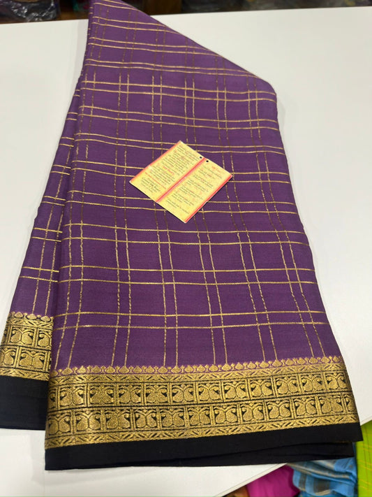 Mysore silk sarees with checks contrast pattern