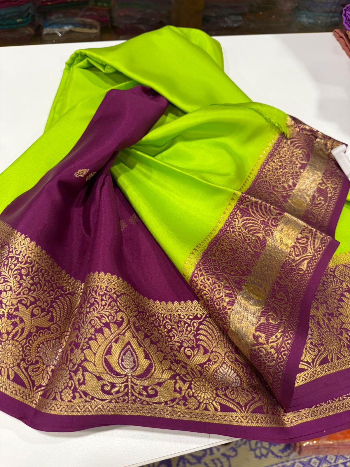 Contrast combination pattern mysore silk sarees with rich pallu