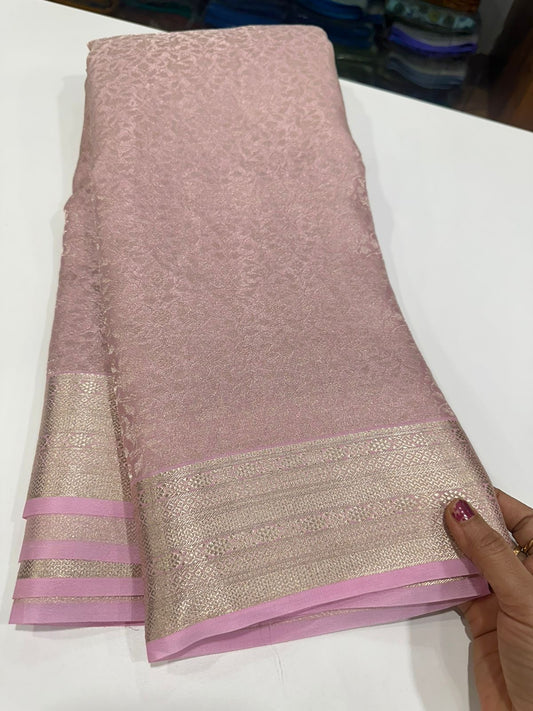 Pink Brocade Mysore Silk Saree