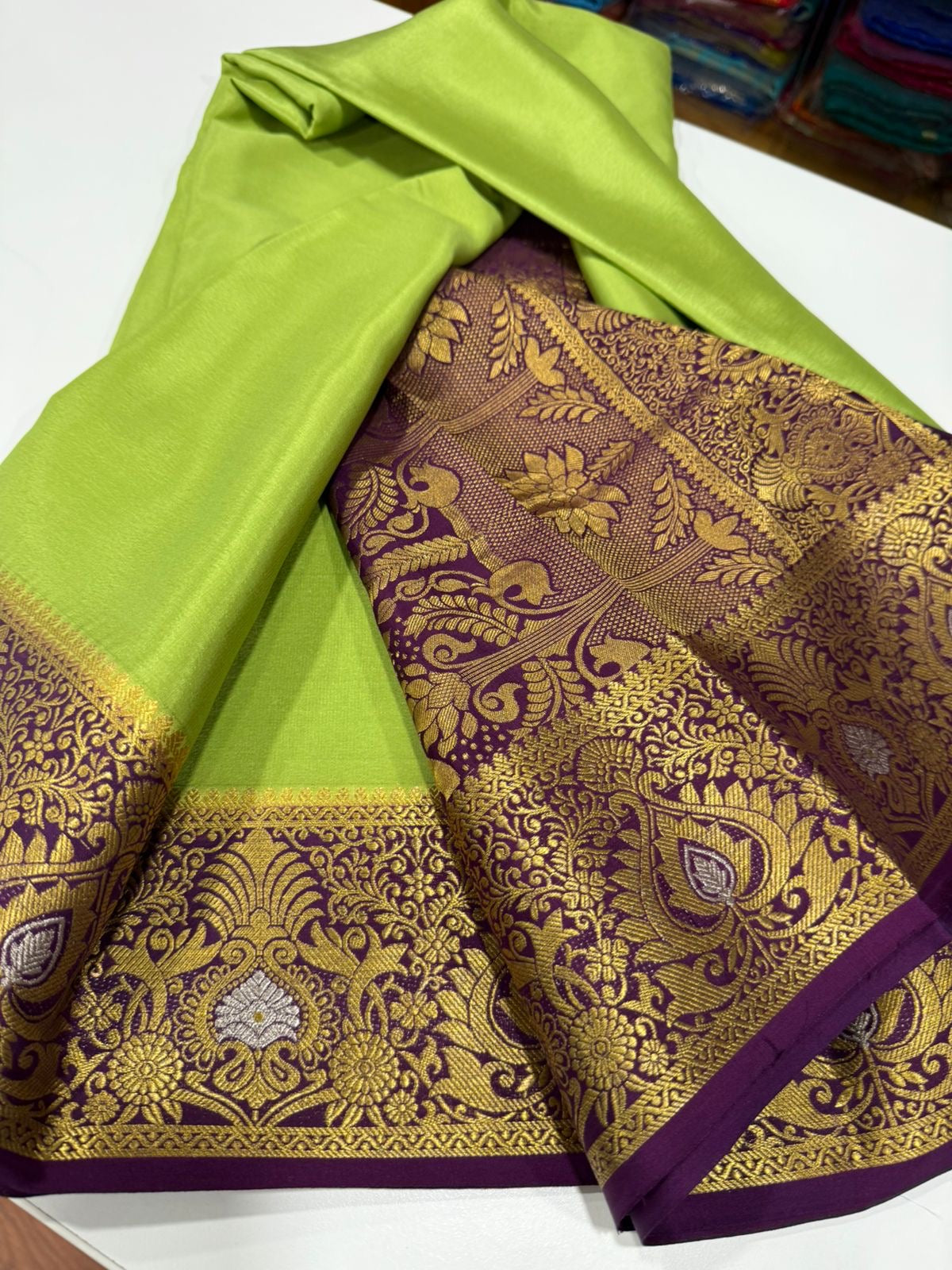 Contrast combination pattern mysore silk sarees with rich pallu