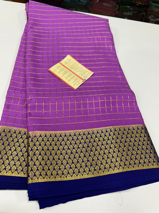 Pure Mysore Silk Sarees with checks pattern with rich pallu in elegant colour combinations