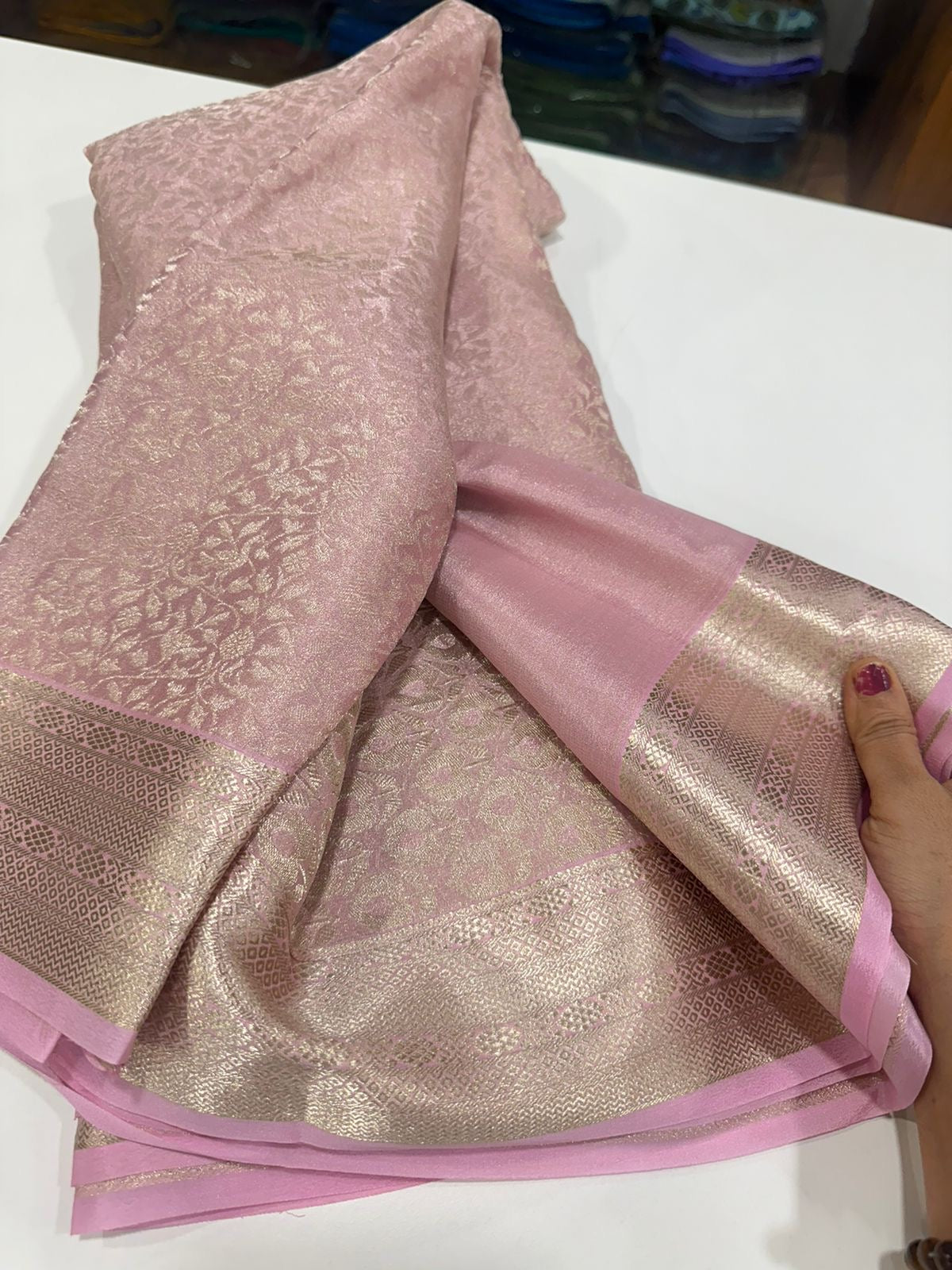 Pink Brocade Mysore Silk Saree