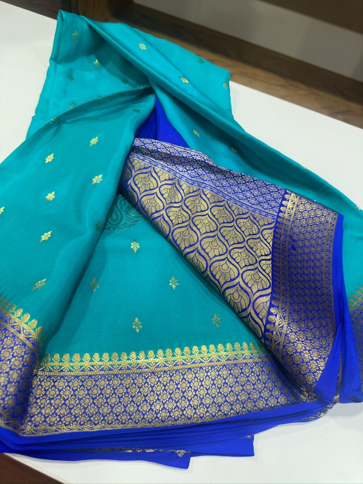 Beautiful Silk brocade fabric with zari weaving allover saree