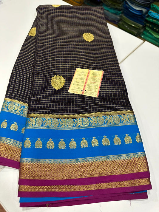 Pure Mysore Silk Sarees with checks pattern with rich pallu in elegant colour combinations.