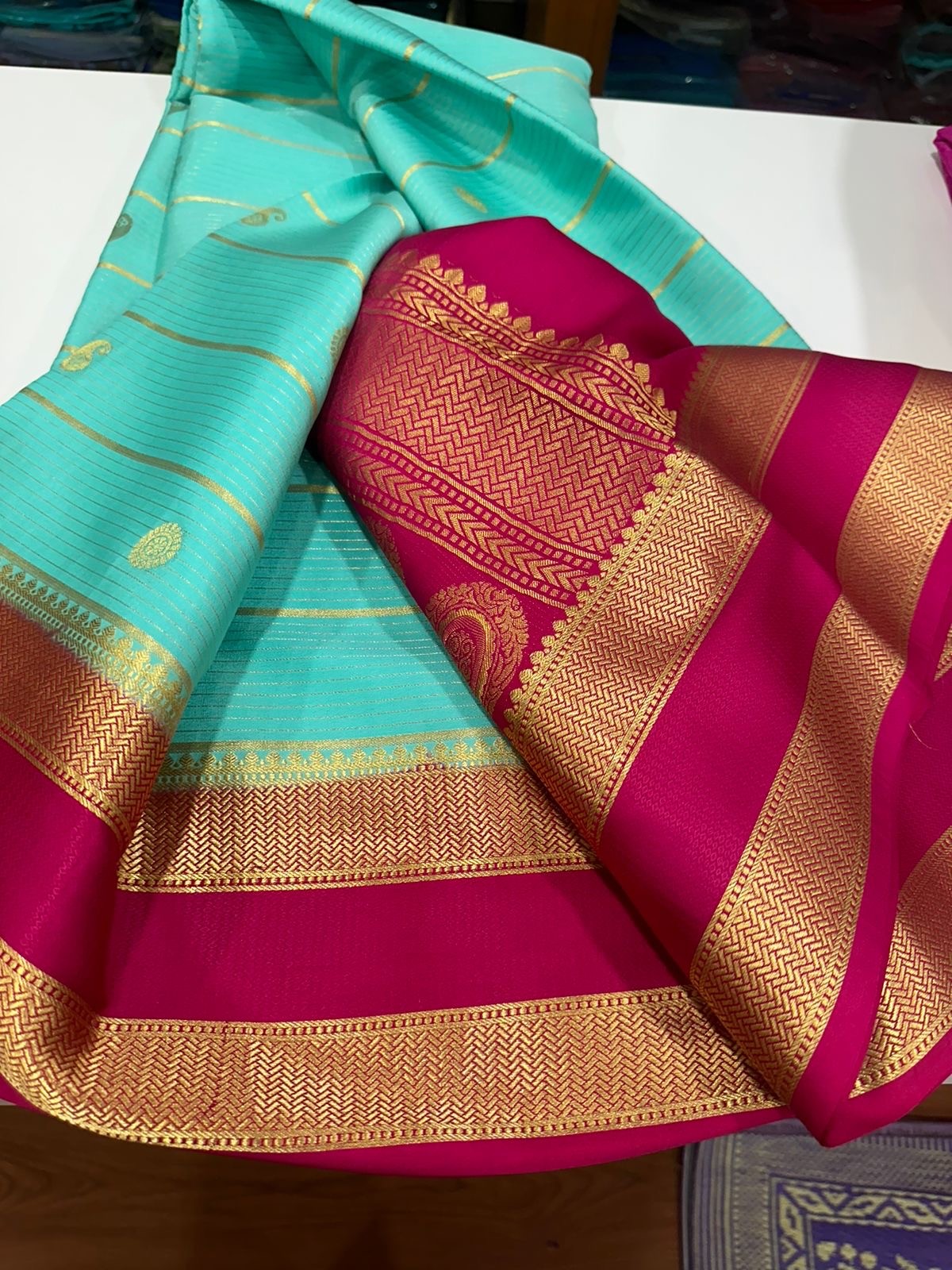 Mysore silk sarees with motif and bentex border