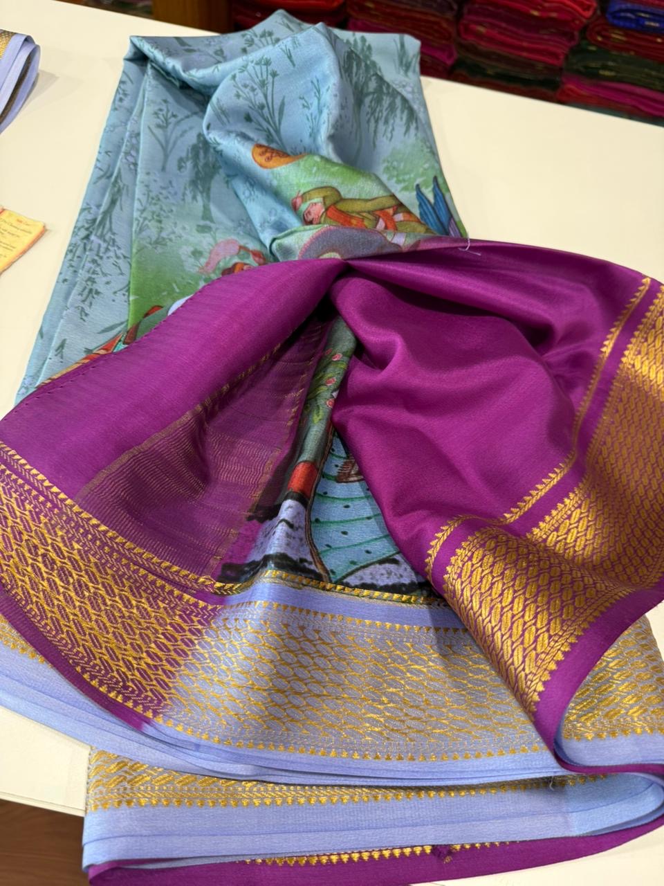 Printed Mysore silk sarees with heavy quality