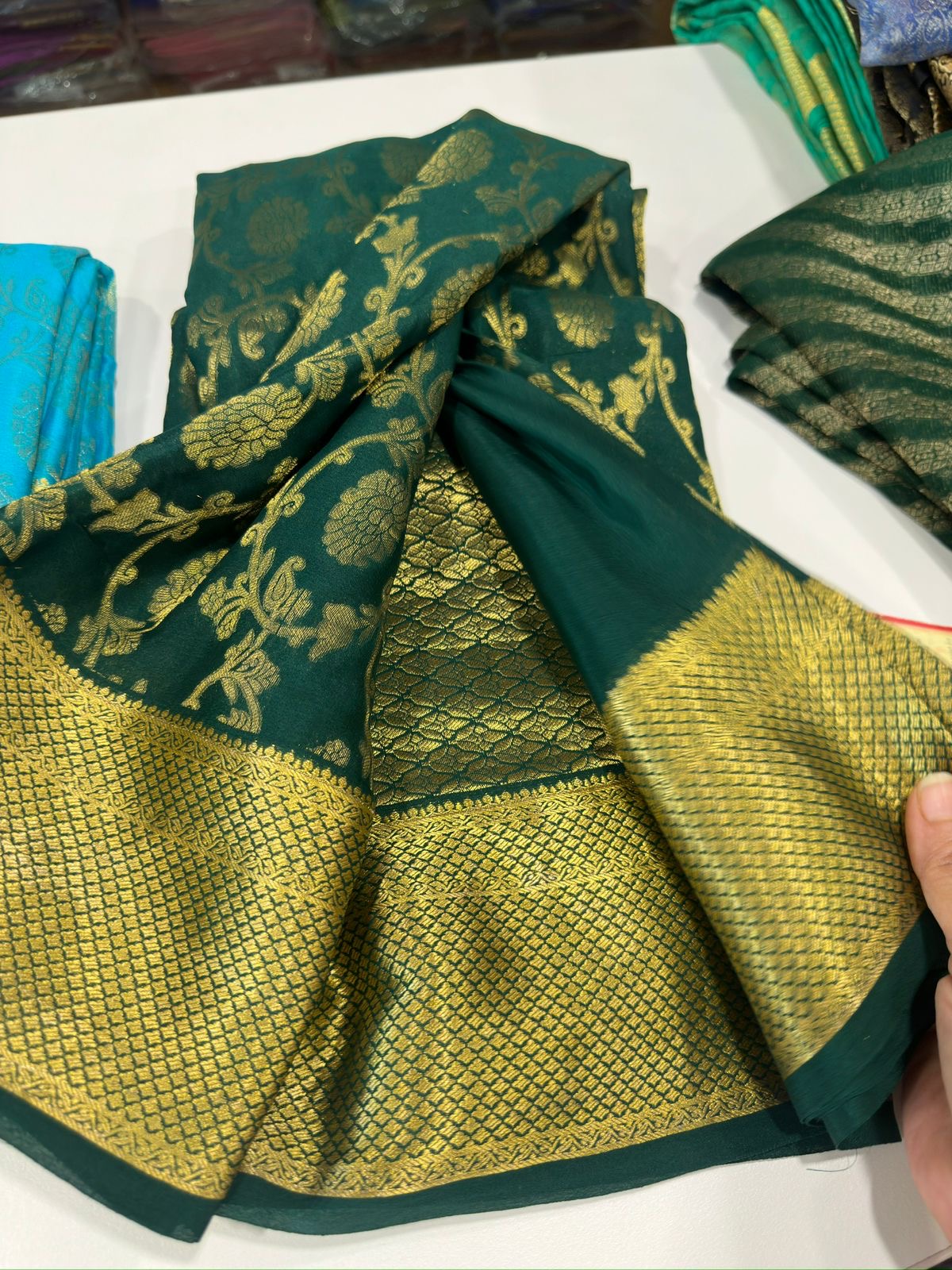 Beautiful Silk brocade fabric with zari weaving allover saree