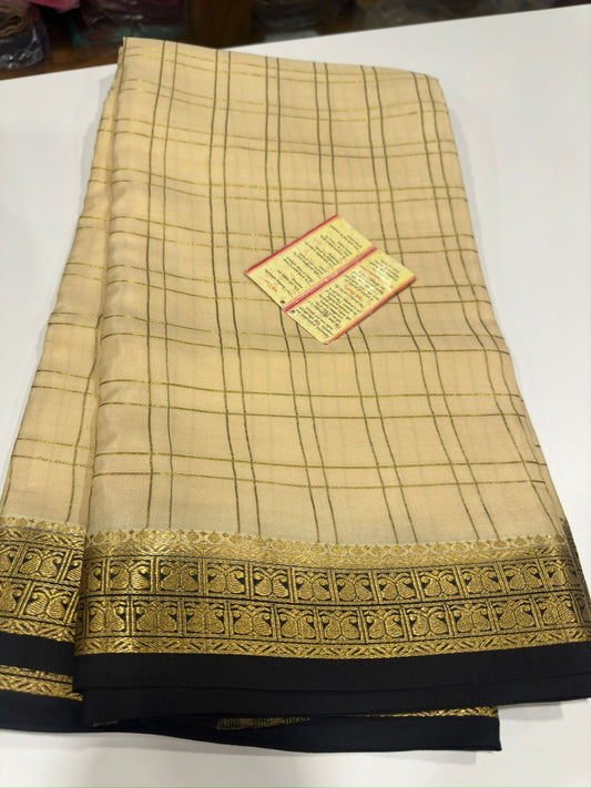 Mysore silk sarees with checks contrast pattern