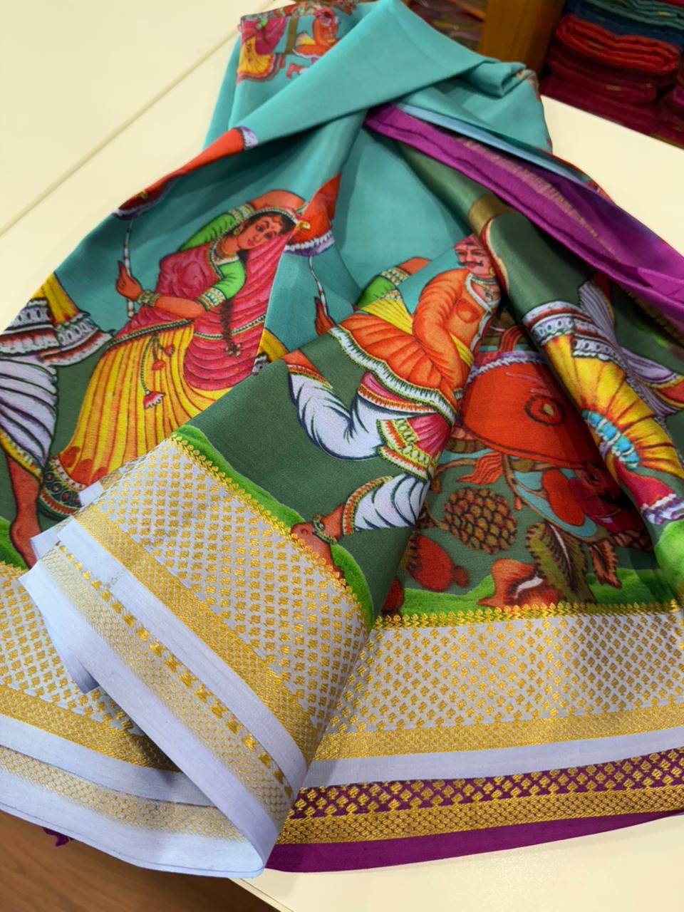 Printed Mysore silk sarees with heavy quality