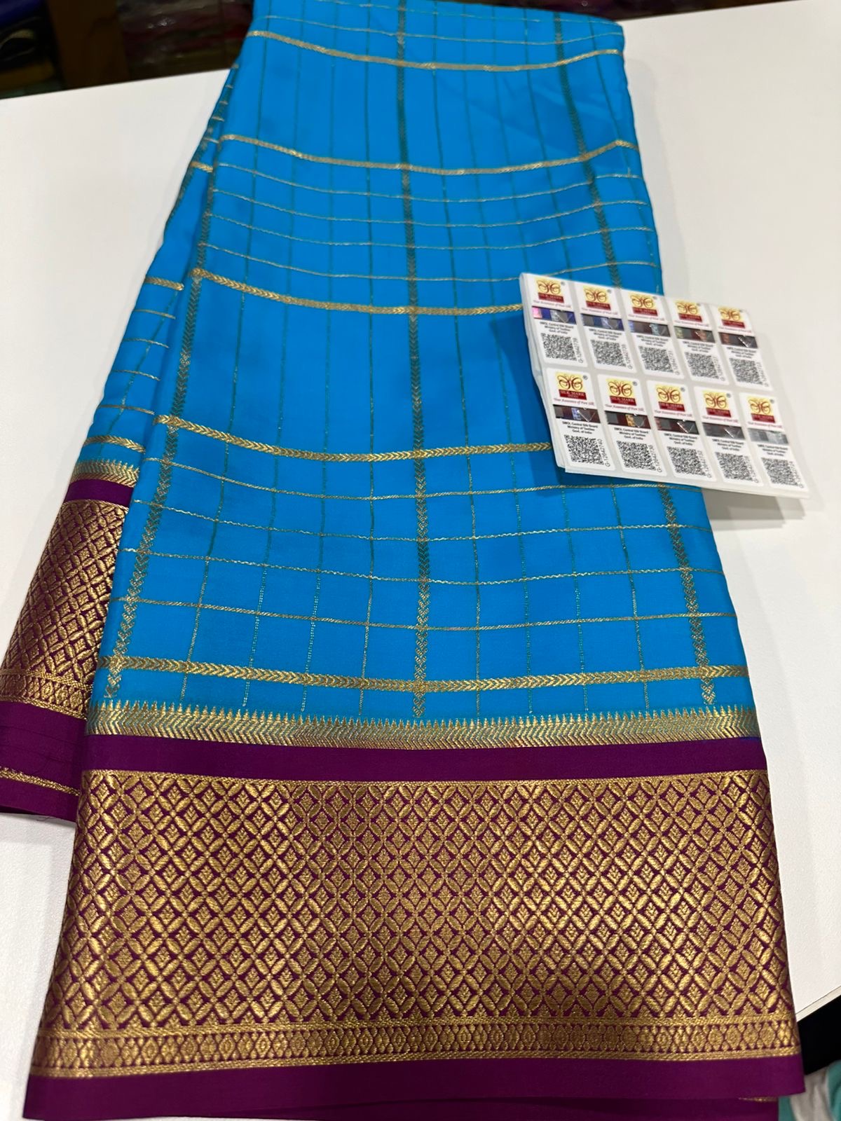 Checks pattern Mysore silk saree beautiful color