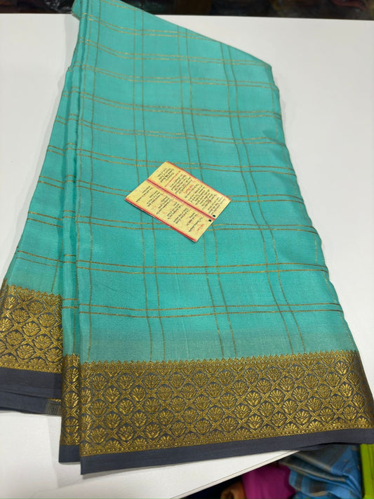 Mysore silk sarees with checks contrast pattern