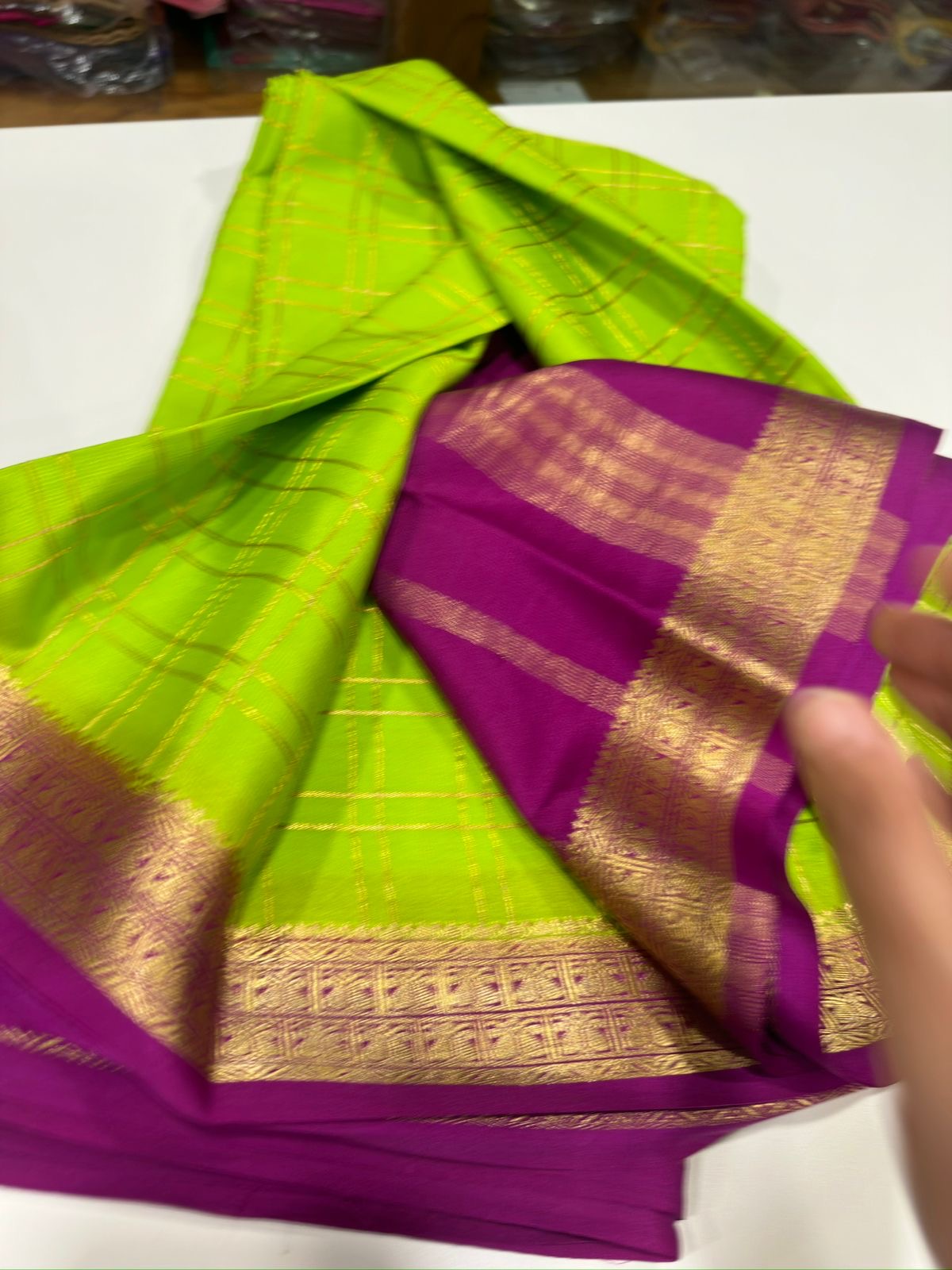 Mysore silk sarees with checks contrast pattern