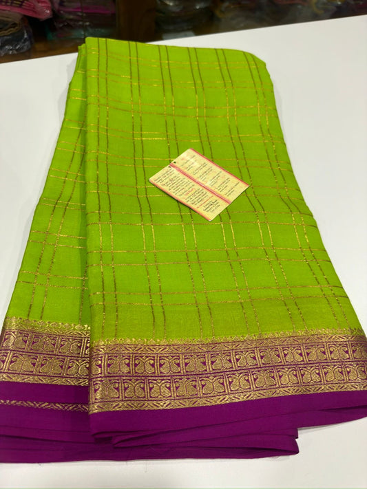 Mysore silk sarees with checks contrast pattern