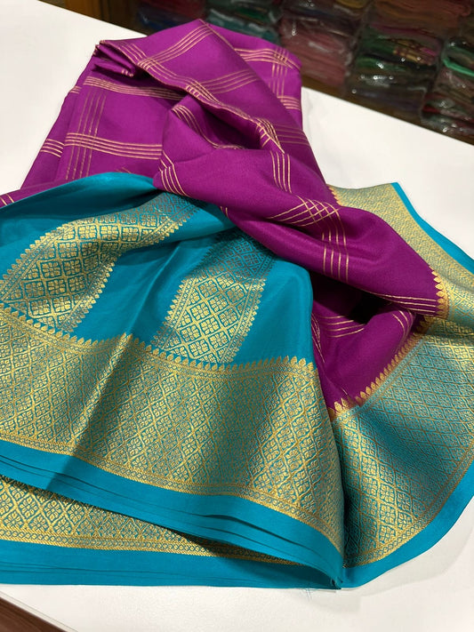 Double line checks pattern with rich Pallu