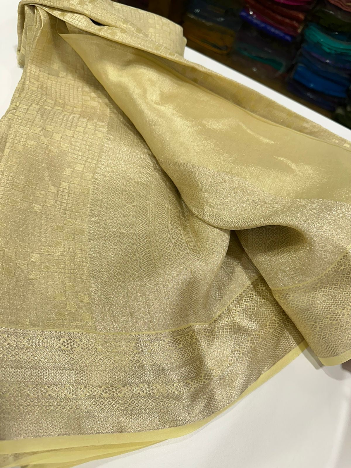 Pure Mysore Silk Sarees with Beautiful Silk brocade fabric with silver zari weaving allover saree with rich pallu n plain blouse with borders