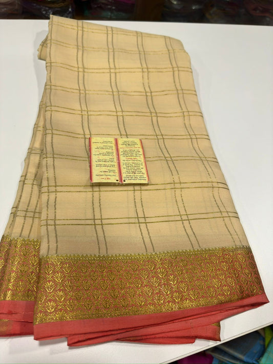 Mysore silk sarees with checks contrast pattern