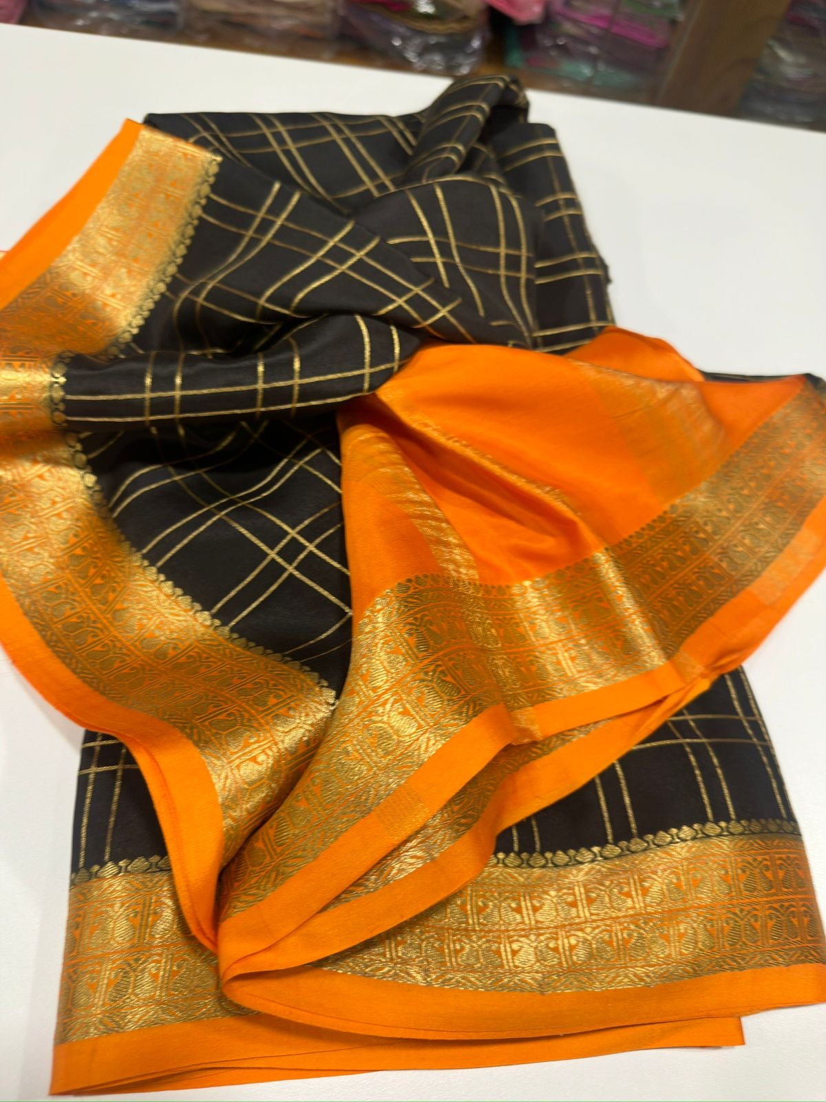 Mysore silk sarees with checks contrast pattern