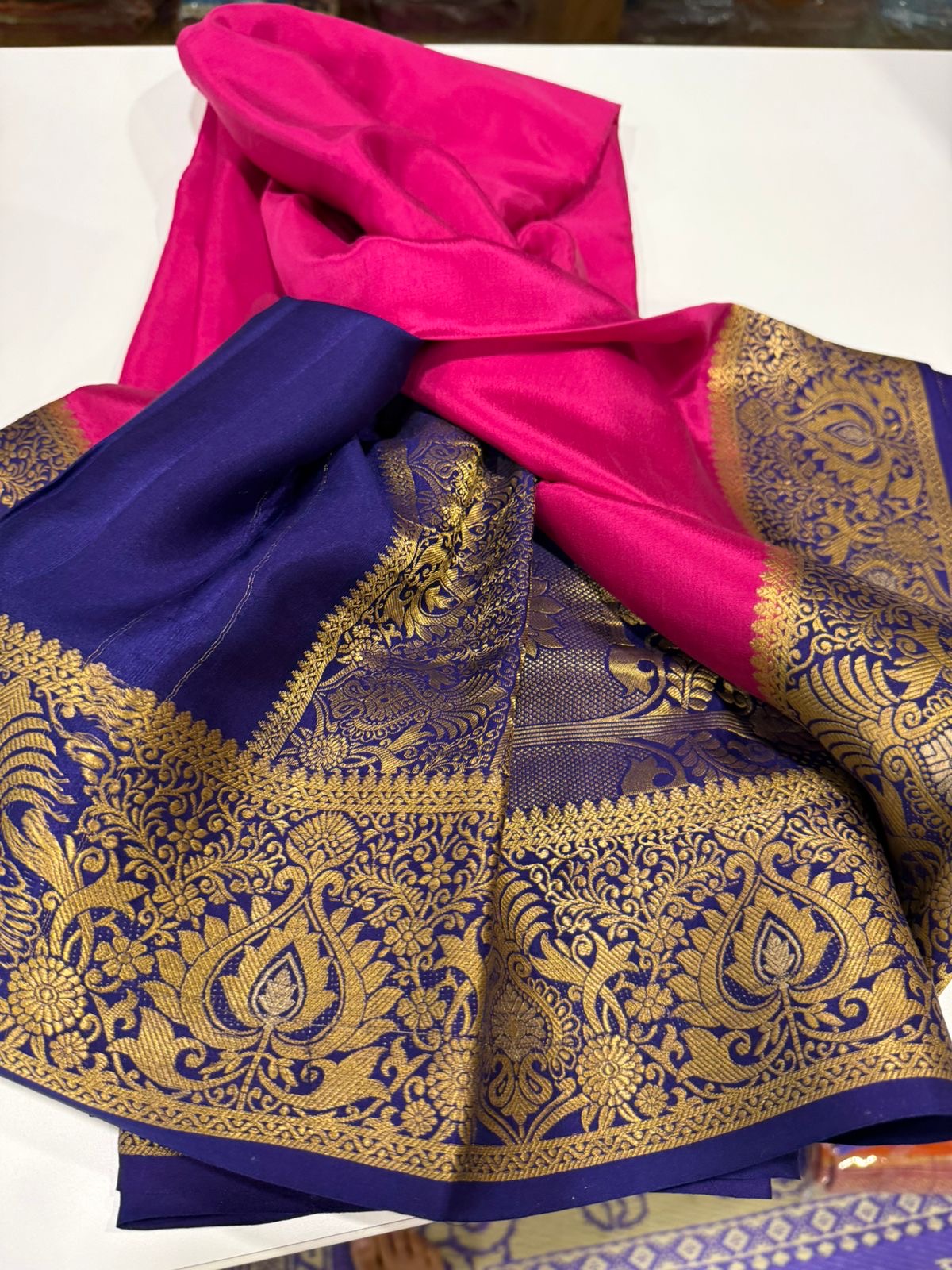 Contrast combination pattern mysore silk sarees with rich pallu