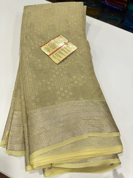 Pure Mysore Silk Sarees with Beautiful Silk brocade fabric with silver zari weaving allover saree with rich pallu n plain blouse with borders