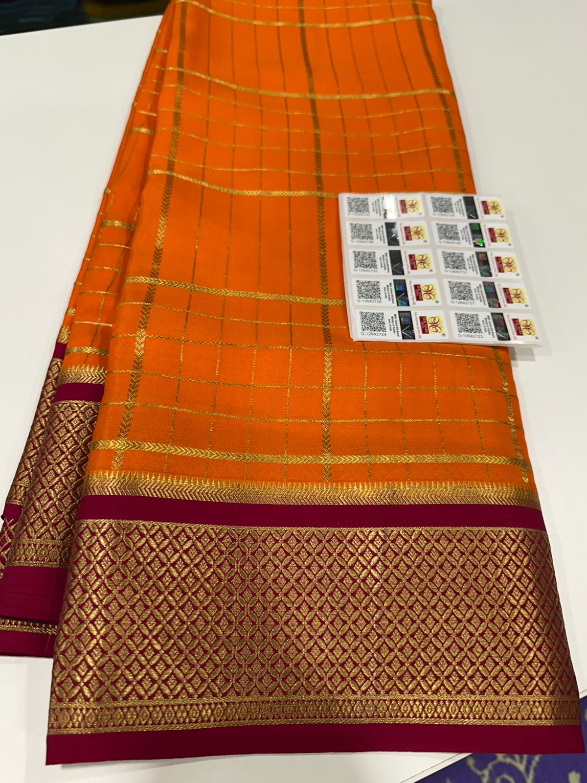 Checks pattern Mysore silk saree beautiful color