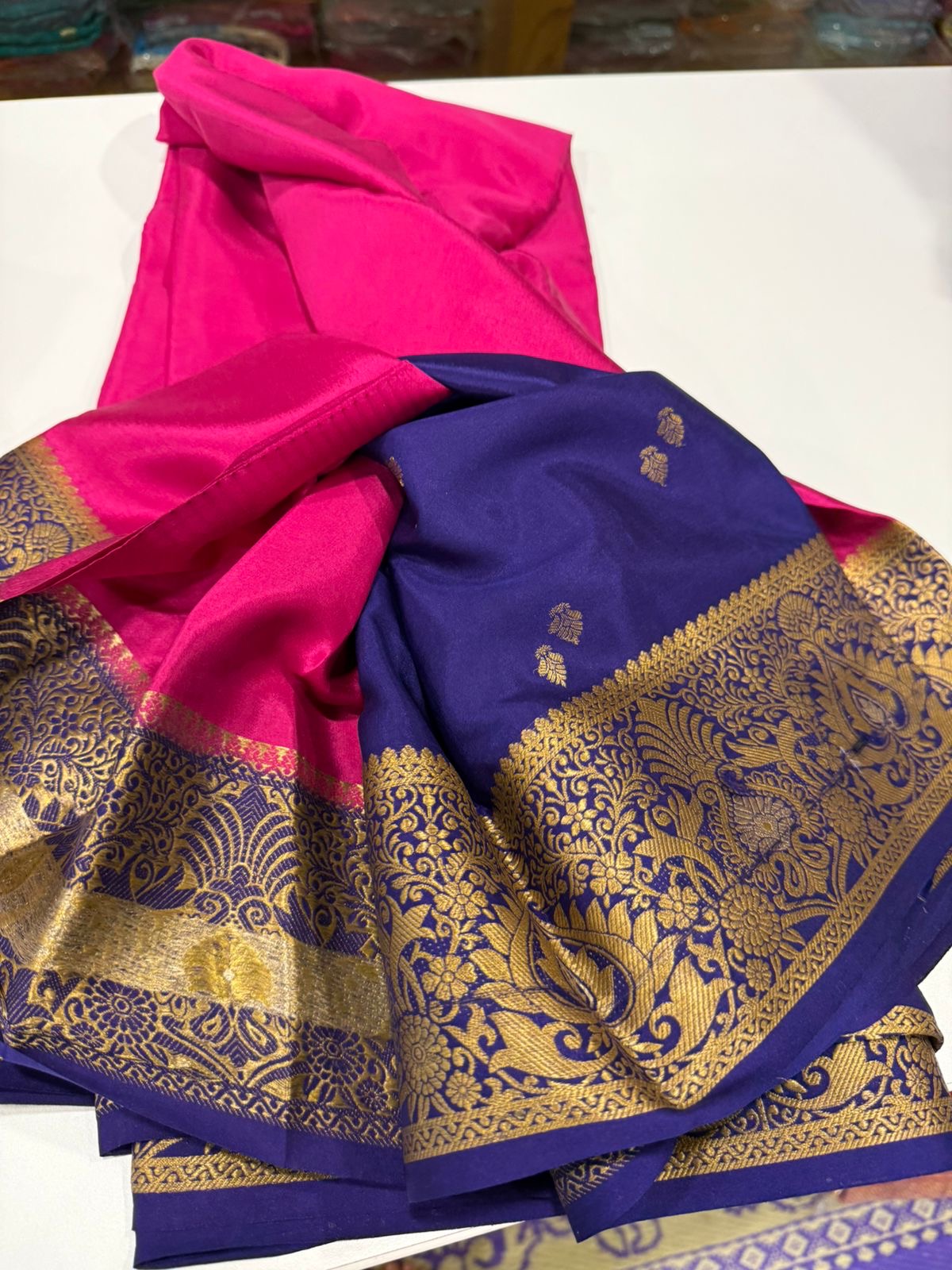 Contrast combination pattern mysore silk sarees with rich pallu