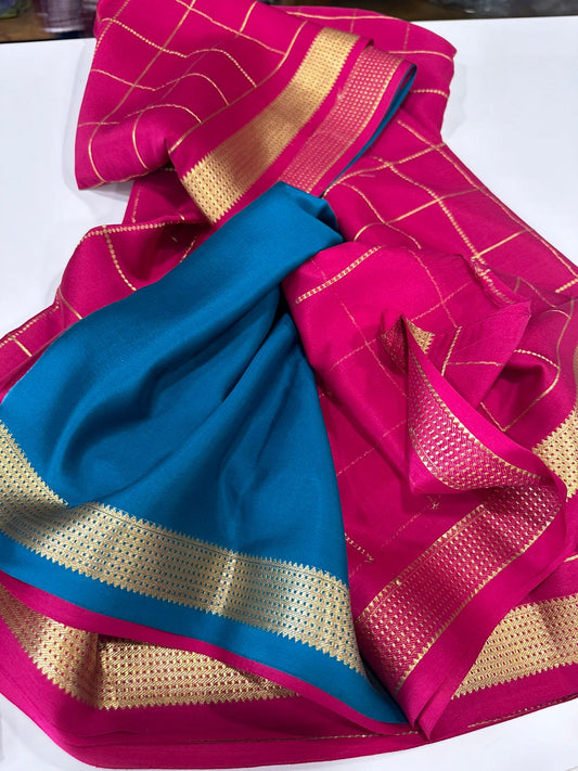 Pure Mysore silk sarees with 100 grm thickness along with checks pattern
