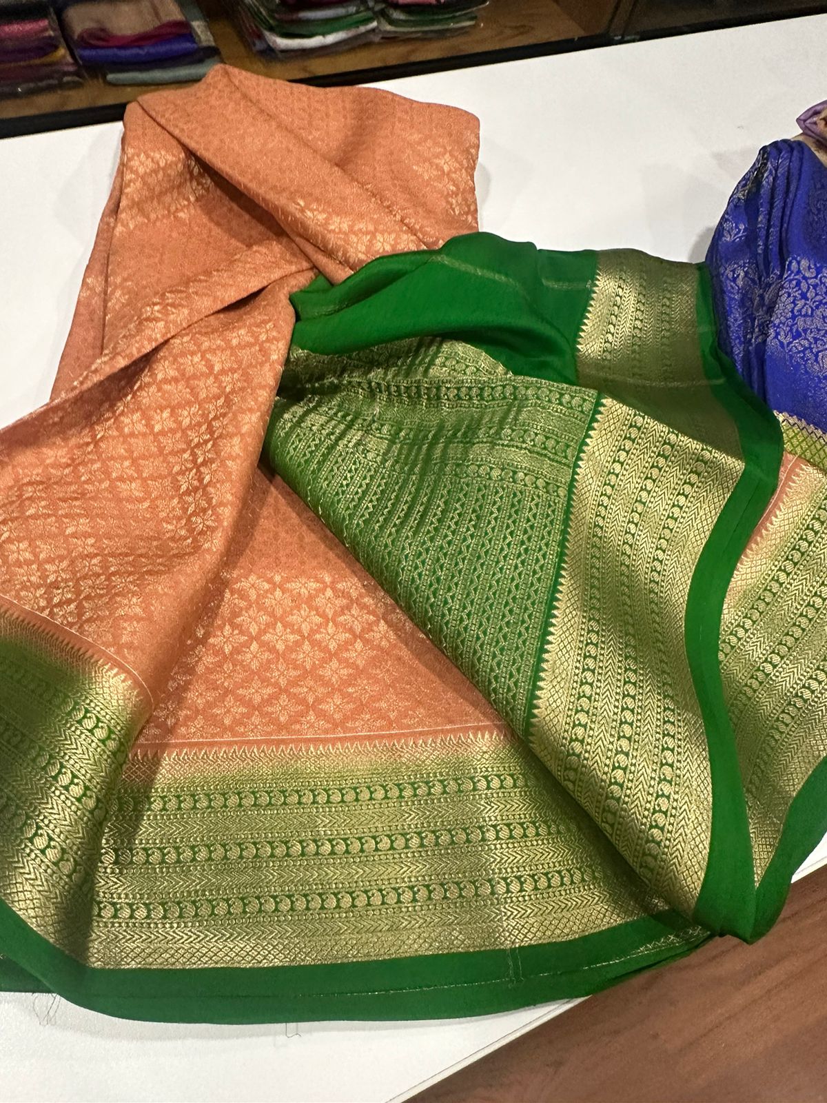 Pure brocade Mysore silk sarees with 120 grm thickness with rich pallu