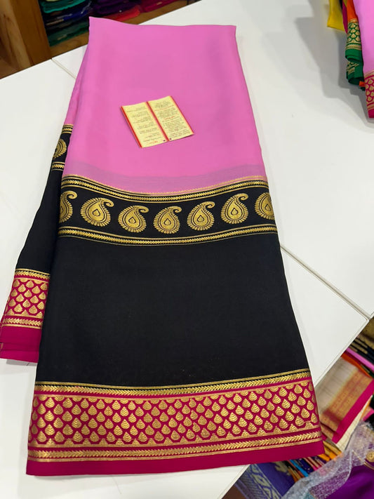 Pure Mysore silk sarees with 120 grm thickness along with 3 D pattern which comes With beautiful color combination