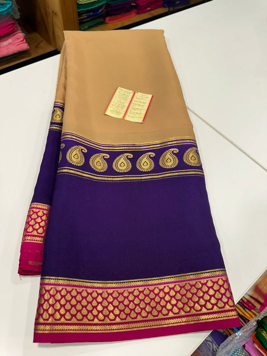 Pure Mysore silk sarees with 120 grm thickness along with 3 D pattern which comes With beautiful color combination