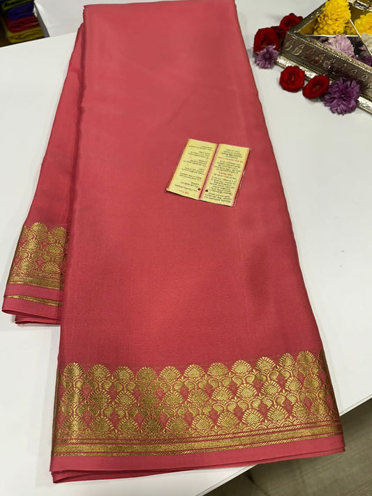 Pure Mysore silk sarees with 100 grm thickness and traditional flower border with beautiful color combinations which comes with elegant colors