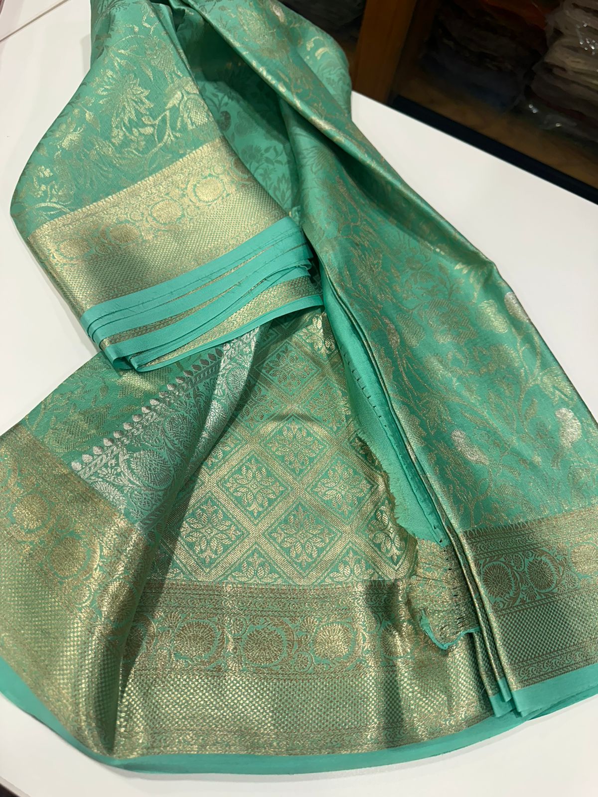 Pure brocade Mysore silk sarees with 120 grm thickness and beautiful Silk brocade fabric with silver zari weaving allover saree with rich pallu n plain blouse with borders