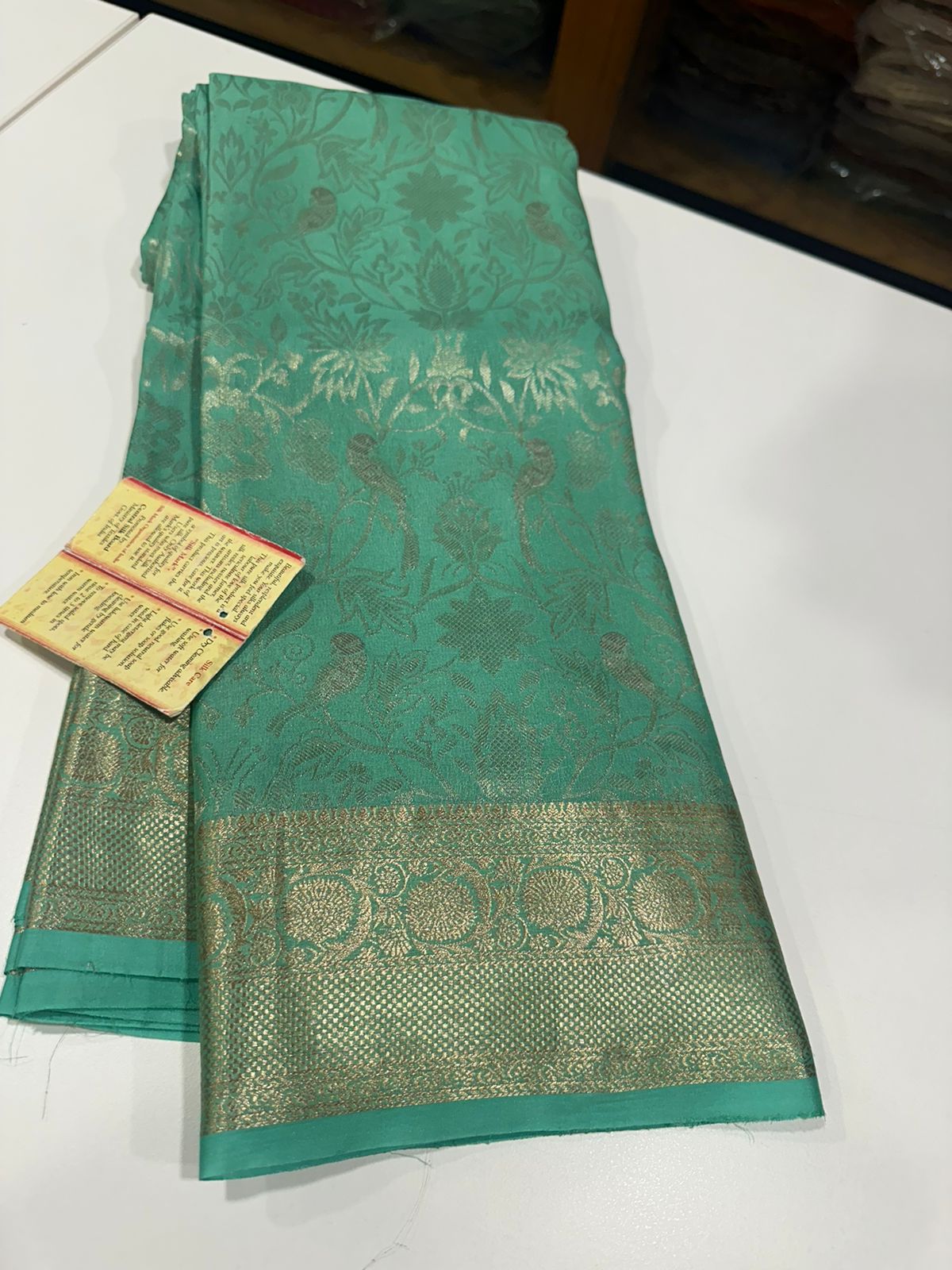 Pure brocade Mysore silk sarees with 120 grm thickness and beautiful Silk brocade fabric with silver zari weaving allover saree with rich pallu n plain blouse with borders