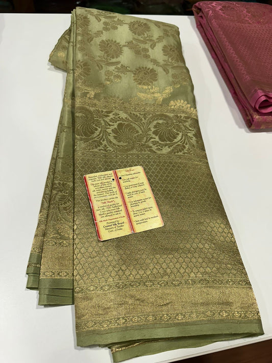 Pure brocade Mysore silk sarees with 120 grm thickness and beautiful Silk brocade fabric with zari weaving allover saree with rich pallu n plain blouse with borders