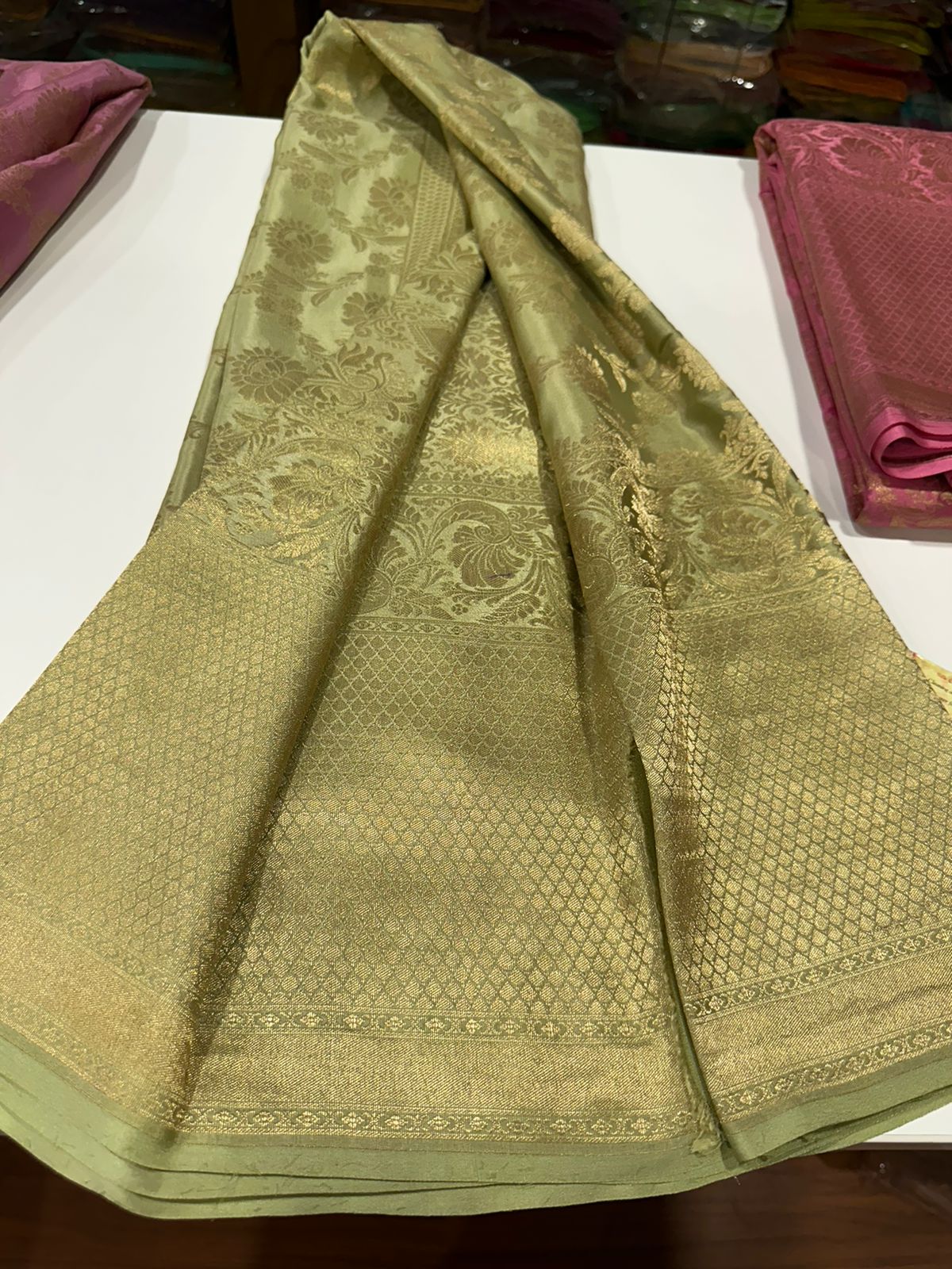 Pure brocade Mysore silk sarees with 120 grm thickness and beautiful Silk brocade fabric with zari weaving allover saree with rich pallu n plain blouse with borders