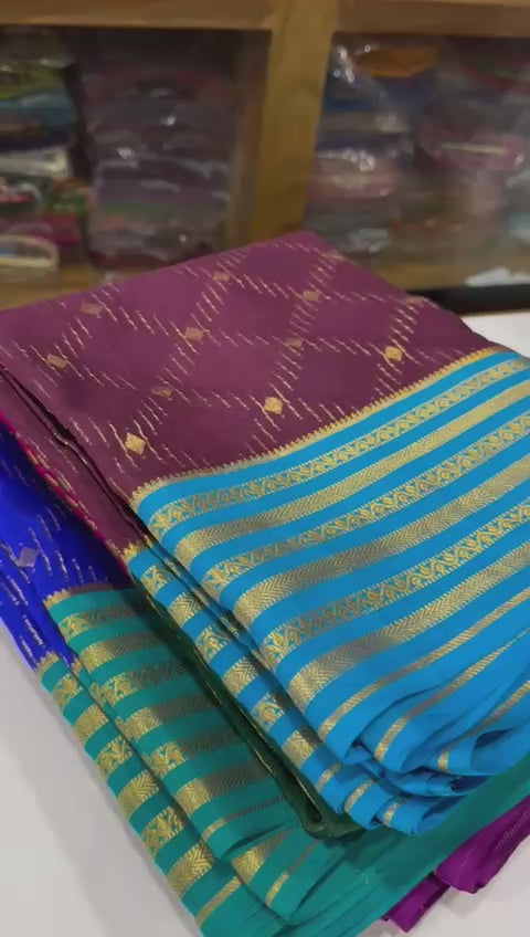 Contrast combination pattern mysore silk sarees with rich pallu