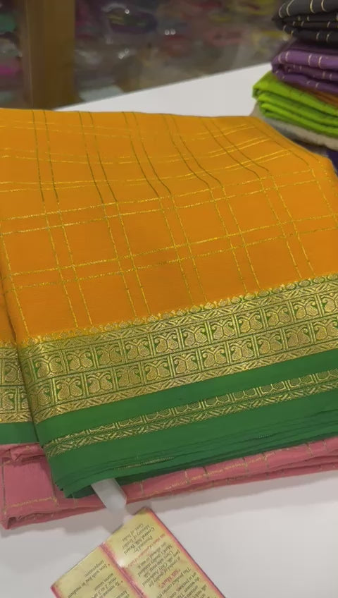 Mysore silk sarees with checks contrast pattern