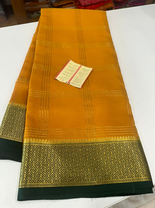 Pure Mysore silk sarees Double line checks pattern with rich Pallu All exclusive designs with beautiful color combinations