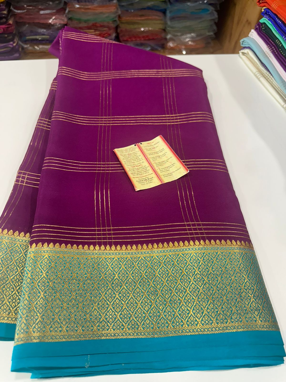 Pure Mysore silk sarees Double line checks pattern with rich Pallu All exclusive designs with beautiful color combinations